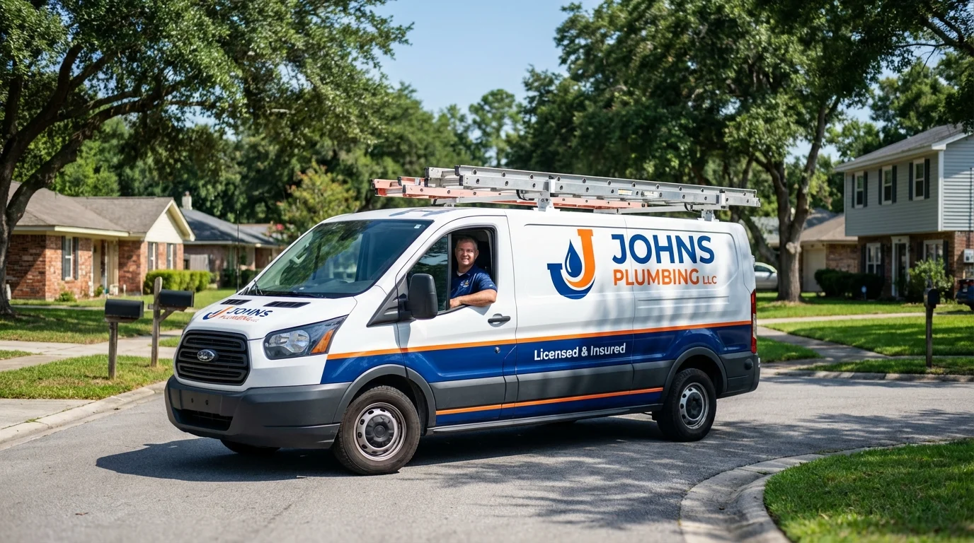 Johns Plumbing LLC service van in Gwinn, MI