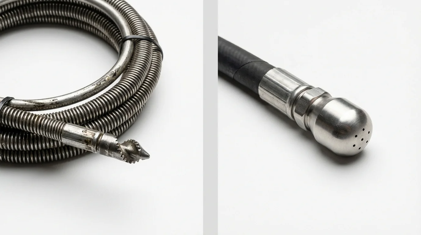 Drain snake cable and hydro jetting nozzle used for drain cleaning in Gwinn, MI