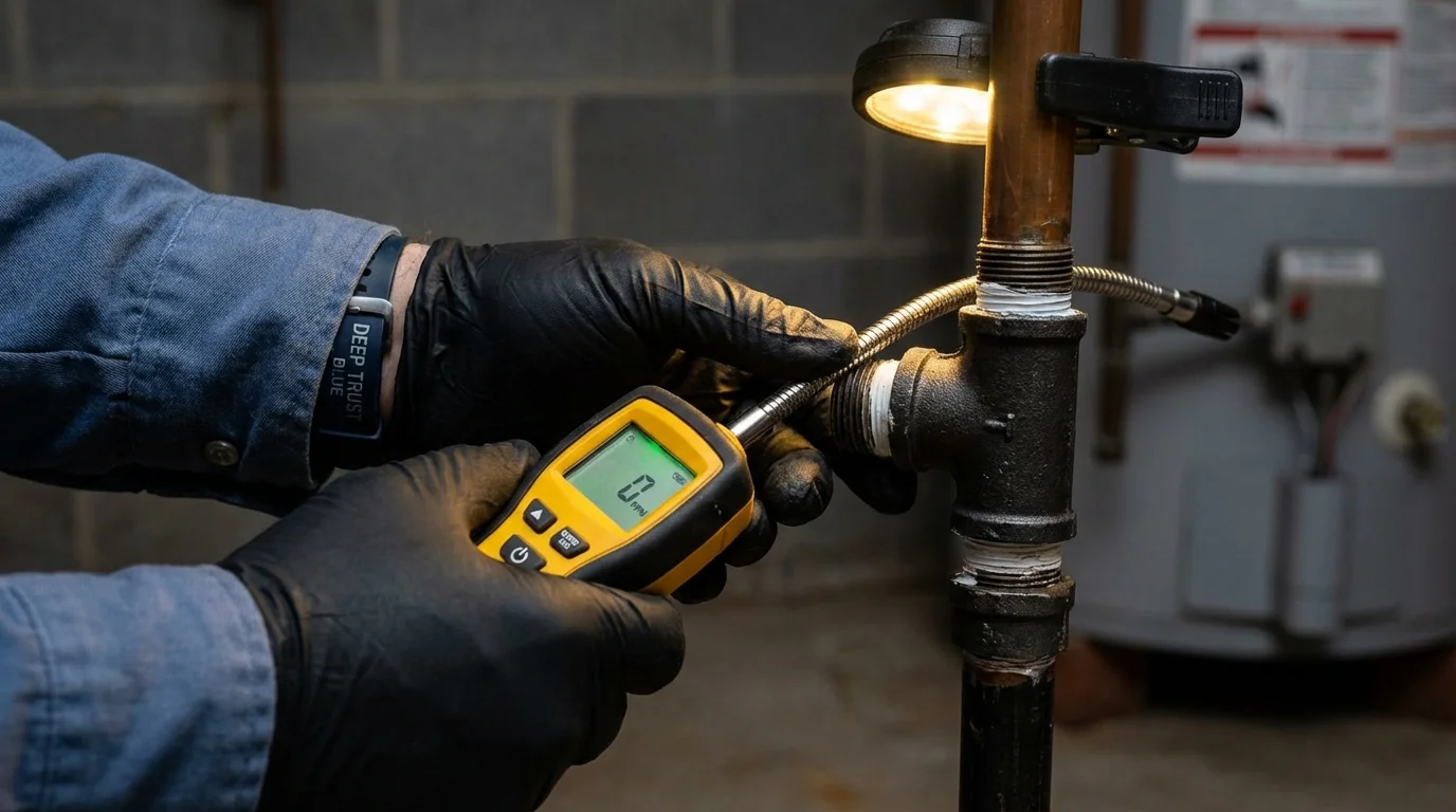Gas leak detection with electronic sniffer by Johns Plumbing LLC in Gwinn