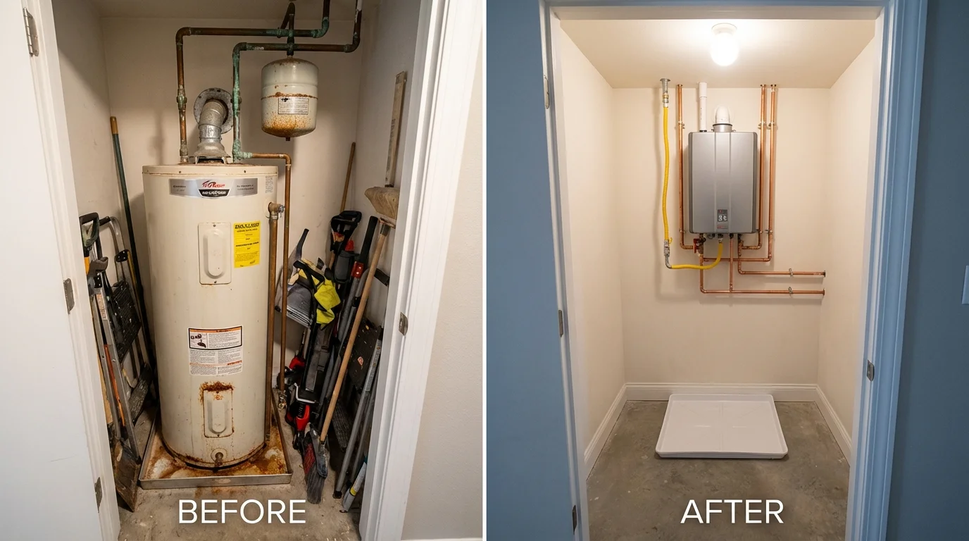 Tank water heater versus wall-mounted tankless unit comparison for Gwinn, MI homeowners