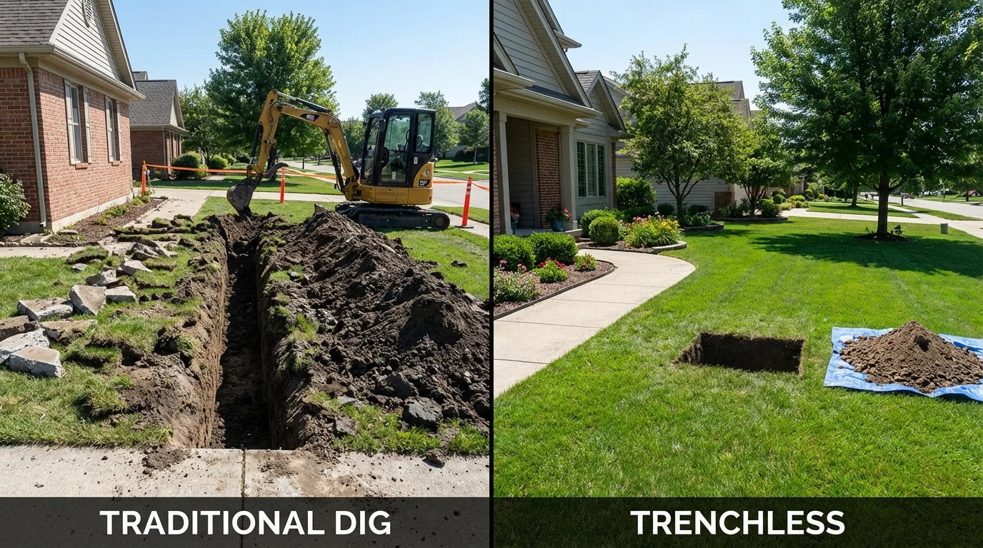 Trenchless sewer repair with minimal yard damage versus traditional excavation in Gwinn, MI